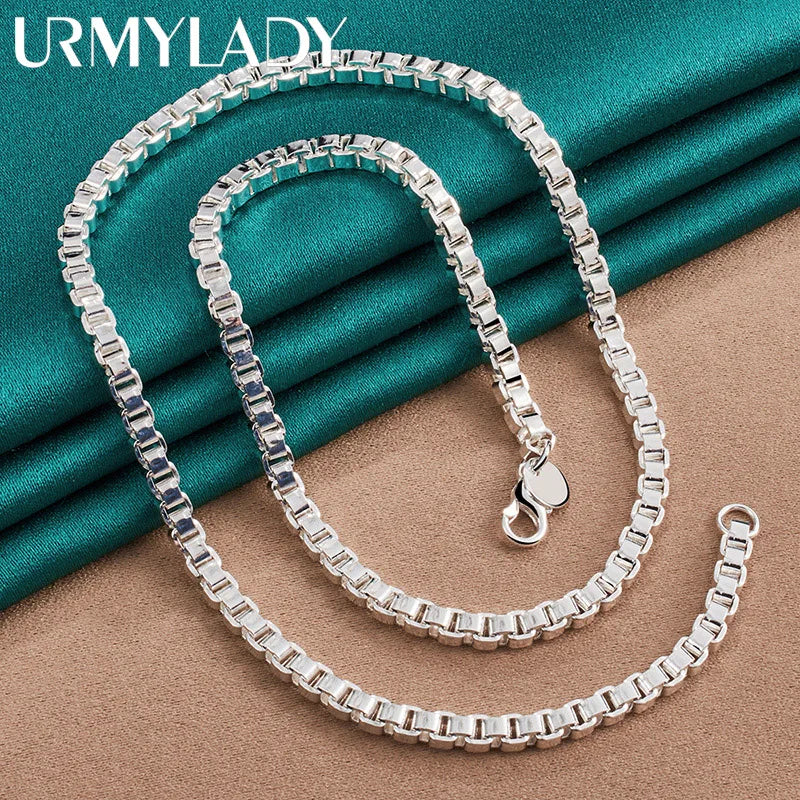 925 Silver 4mm Box Chain 18" Necklace Wedding Party Jewelry