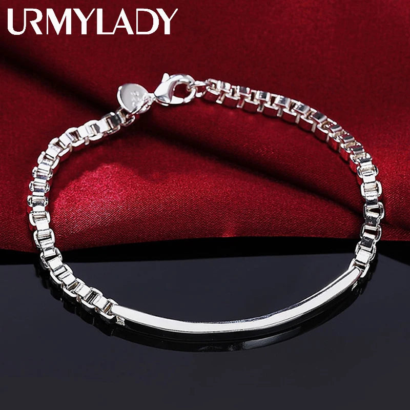 925 Sterling Silver 4mm Box Chain Bracelet Wedding Party Jewelry