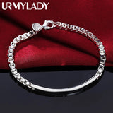 925 Sterling Silver 4mm Box Chain Bracelet Wedding Party Jewelry