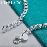 925 Sterling Silver 4mm Box Chain Bracelet Wedding Party Jewelry