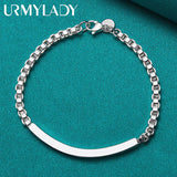 925 Silver 4mm Box Chain Bracelet Wedding Party Jewelry