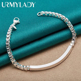925 Silver 4mm Box Chain Bracelet Wedding Party Jewelry