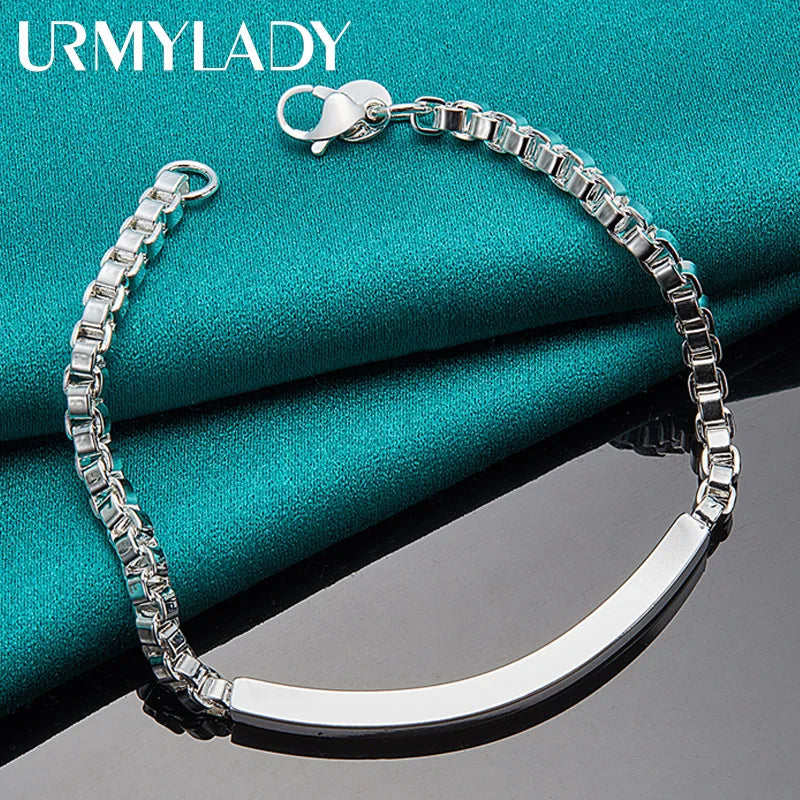 925 Silver 4mm Box Chain Bracelet Wedding Party Jewelry
