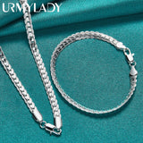 925 Silver Side Chain Bracelet Necklace Set Wedding Charm Gift