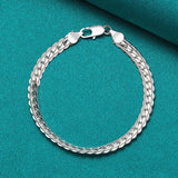 925 Silver Side Chain Bracelet Necklace Set Wedding Charm Gift