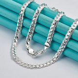 925 Silver Side Chain Bracelet Necklace Set Wedding Charm Gift