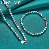 925 Silver Beaded Bracelet Necklace Set Wedding Party