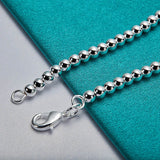 925 Silver Beaded Bracelet Necklace Set Wedding Party