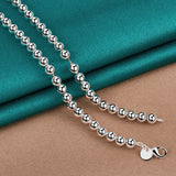 925 Silver Beaded Bracelet Necklace Set Wedding Party