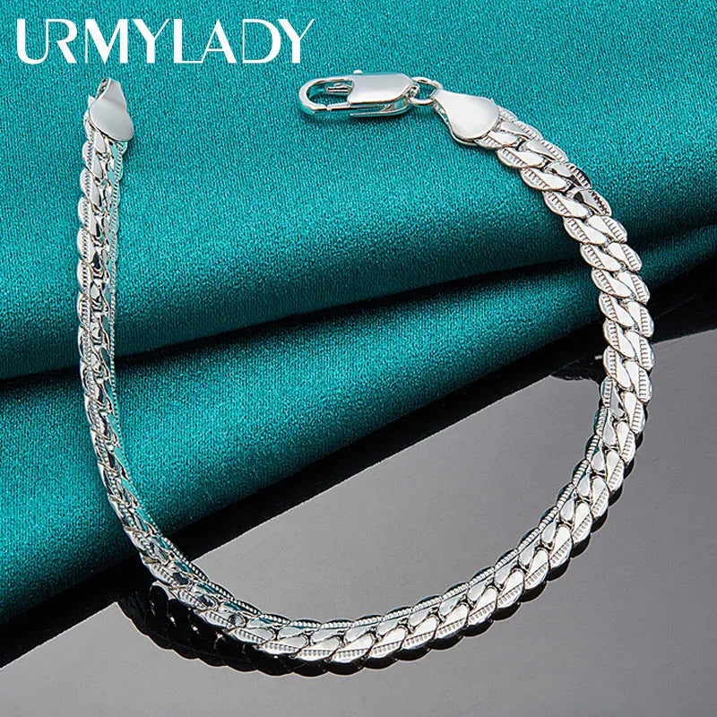 925 Sterling Silver 6mm Chain Bracelet for Wedding