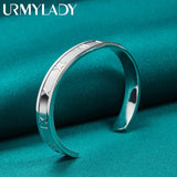 925 Silver Roman Numerals Bangle Cuff Bracelet Wedding Charm