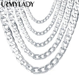 925 Silver 8MM Side Chain Necklace 16-26 Inch Men Wedding Party Gift