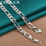 925 Silver 8MM Side Chain Necklace 20/24 Inch Women Wedding Party Jewelry