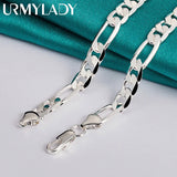 925 Silver 8MM Side Chain Necklace 20/24 Inch Women Wedding Party Jewelry
