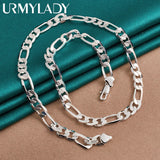 925 Silver 8MM Side Chain Necklace 20/24 Inch Women Wedding Party Jewelry