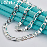 925 Silver 8MM Side Chain Necklace 20/24 Inch Women Wedding Party Jewelry