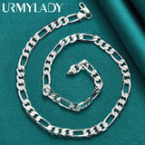 925 Silver 8MM Side Chain Necklace 20/24 Inch Women Wedding Party Jewelry