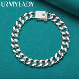 925 Sterling Silver 8MM Side Chain Charm Bracelet For Women
