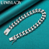 925 Sterling Silver 8MM Side Chain Charm Bracelet For Women