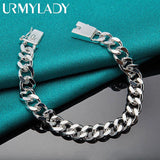 925 Sterling Silver 8MM Side Chain Charm Bracelet For Women