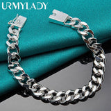 925 Sterling Silver 8MM Side Chain Charm Bracelet For Women