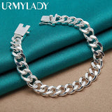 925 Sterling Silver 8MM Side Chain Charm Bracelet For Women
