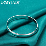 925 Silver 8MM Round Bangle Cuff Bracelet Women Wedding Party