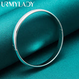 925 Silver 8MM Round Bangle Cuff Bracelet Women Wedding Party