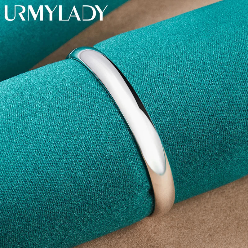 925 Silver 8MM Round Bangle Cuff Bracelet Women Wedding Party