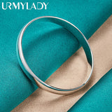 925 Silver 8MM Round Bangle Cuff Bracelet Women Wedding Party