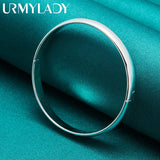925 Silver 8MM Round Bangle Cuff Bracelet Women Wedding Party