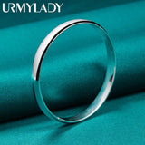 925 Silver 8MM Round Bangle Cuff Bracelet Women Wedding Party