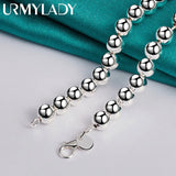 925 Silver 8mm Bead Chain 18" Necklace Women Wedding Party Jewelry