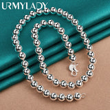 925 Silver 8mm Bead Chain 18" Necklace Women Wedding Party Jewelry