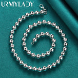 925 Silver 8mm Bead Chain 18" Necklace Women Wedding Party Jewelry