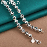 925 Silver 8mm Bead Chain 18" Necklace Women Wedding Party Jewelry