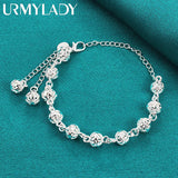 925 Silver 8mm Ball Tassel Chain Bracelet Wedding Party