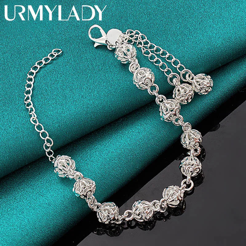 925 Silver 8mm Ball Tassel Chain Bracelet Wedding Party
