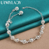925 Silver 8mm Ball Tassel Chain Bracelet Wedding Party