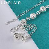 925 Silver 8mm Ball Tassel Chain Bracelet Wedding Party