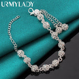 925 Silver 8mm Ball Tassel Chain Bracelet Wedding Party