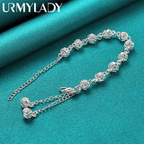 925 Silver 8mm Ball Tassel Chain Bracelet Wedding Party