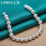 925 Silver 8mm Matte Ball Bracelet Women's Wedding Jewelry