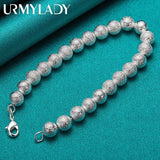 925 Silver 8mm Matte Ball Bracelet Women's Wedding Jewelry