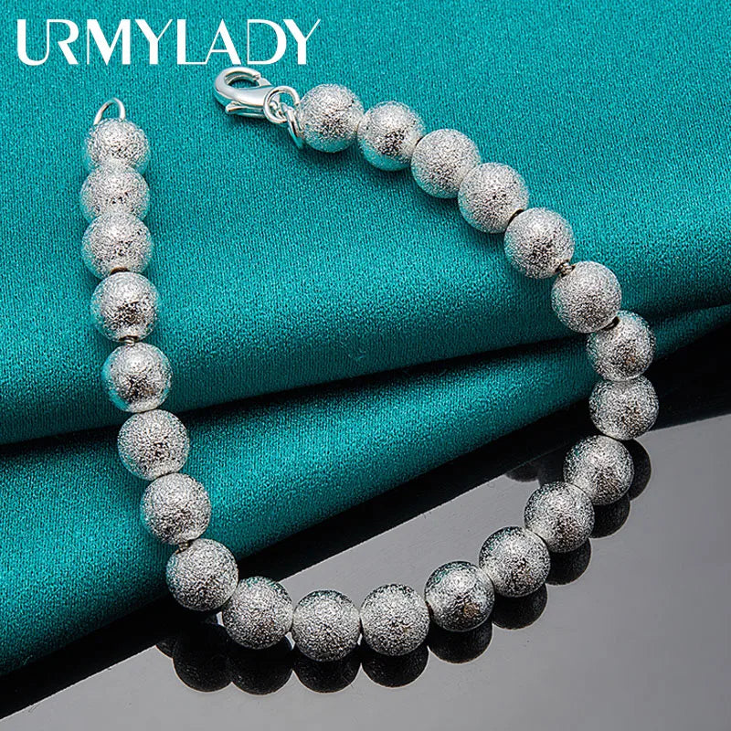 925 Silver 8mm Matte Ball Bracelet Women's Wedding Jewelry
