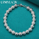 925 Silver 8mm Matte Ball Bracelet Women's Wedding Jewelry