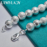 925 Silver 8mm Matte Ball Bracelet Women's Wedding Jewelry