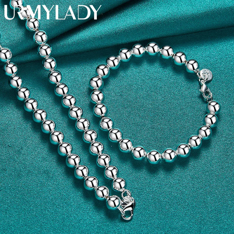 925 Silver 8mm Beaded Chain Set Wedding Party Jewelry