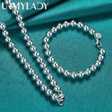 925 Silver 8mm Beaded Chain Set Wedding Party Jewelry