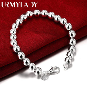 925 Silver 8mm Beads Chain Bracelet for Women Wedding Party Jewelry